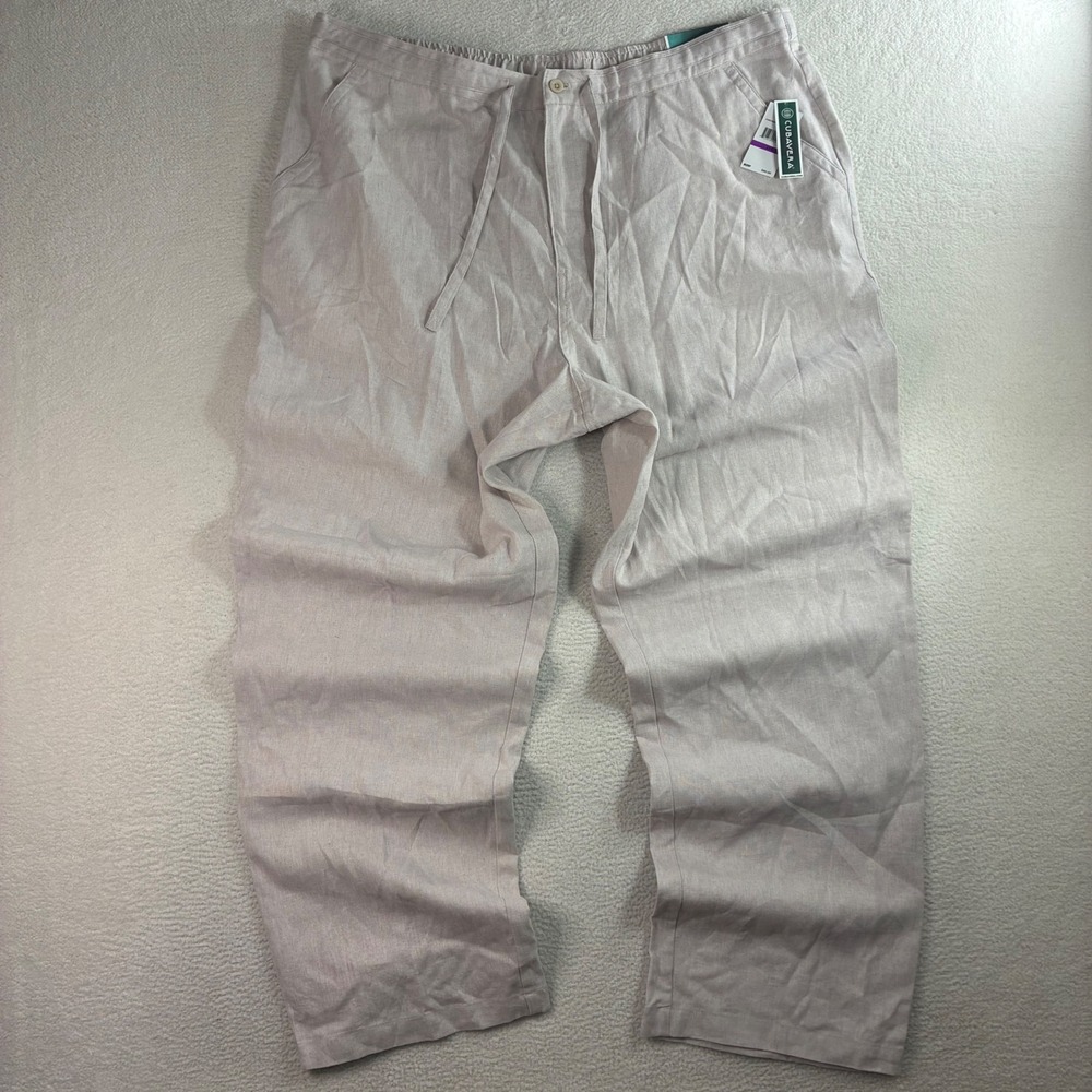 Cubavera Linen Pant Men 2XB 42x32 Tan Blend Summer Beach Tropical Drawstring NWT